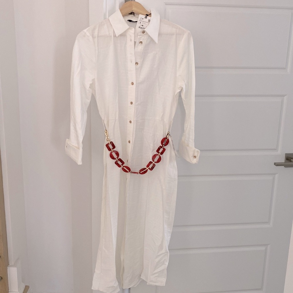 ZARA WHITE SHIRT DRESS WITH BELT SMALL